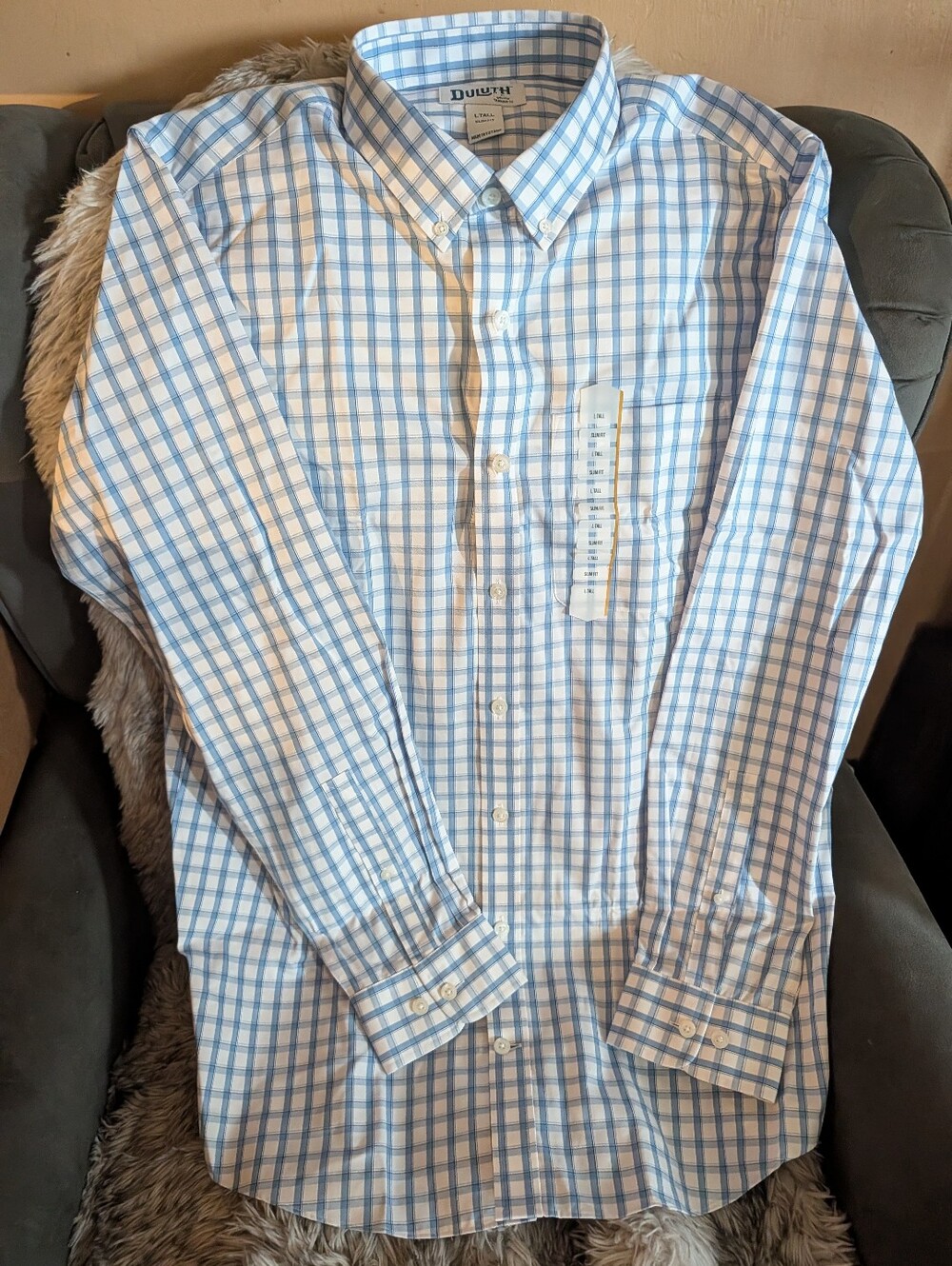 Duluth Trading Co Light Blue & White Check Button-Down Shirt
